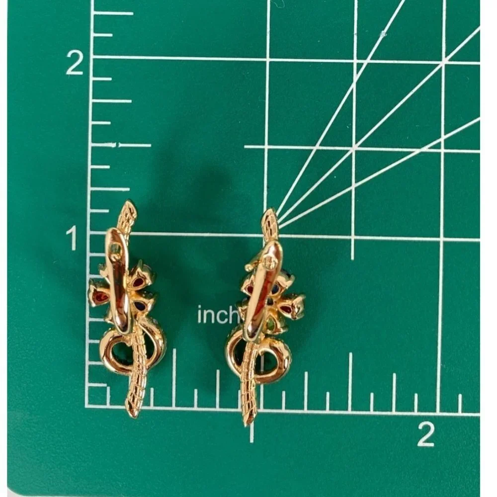 Musical note key note music symbol‎ gold tone rhinestone latch-back earrings OS